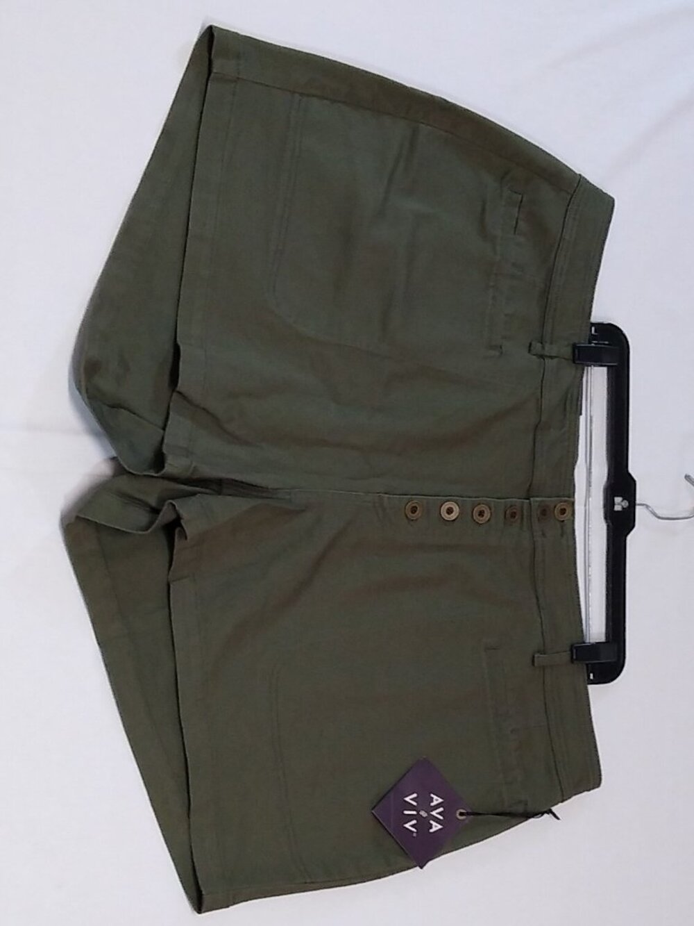 AVA & VIV Midi Button Fly Denim 26W High Rise Shorts Green Casual Comfort - NWT